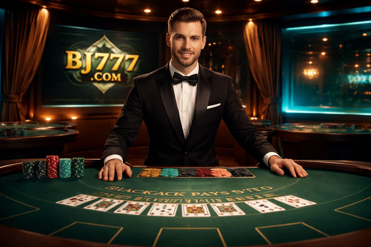 BJ777 COM Casino live blackjack table with professional dealer